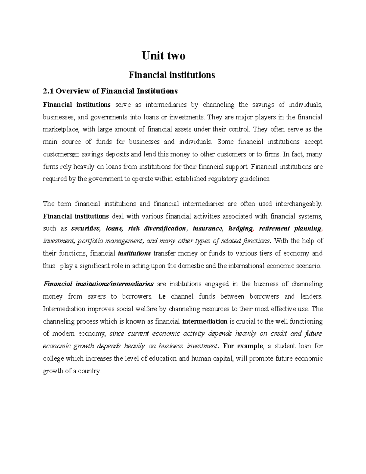 essay about financial institution