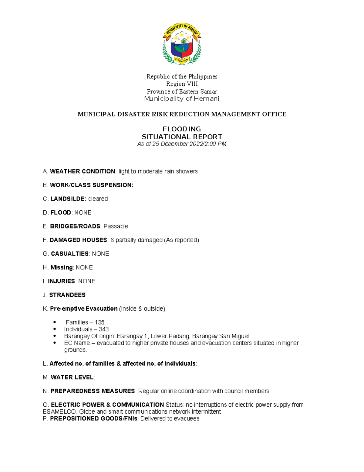 Sitrep 2022 - Situational Report - Republic of the Philippines Region ...