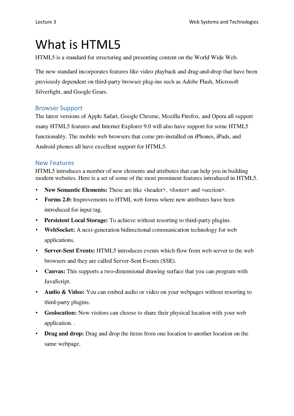Lecture 5 - N/A For Now. - What Is HTML HTML5 Is A Standard For ...