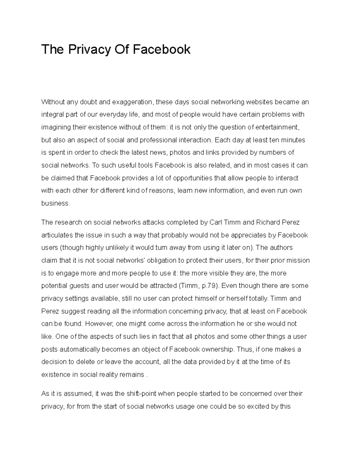 essay about facebook privacy