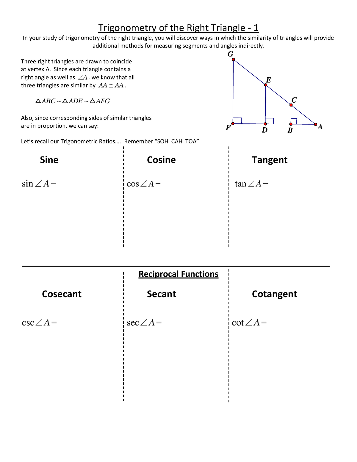Geom trig packet of worksheets Trigonometry of the Right Triangle Regarding Right Triangle Trigonometry Worksheet