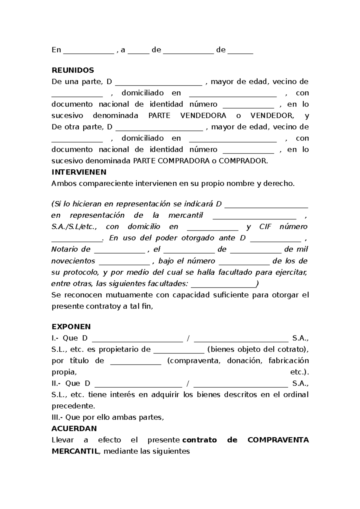 Contrato Compraventa En A De 