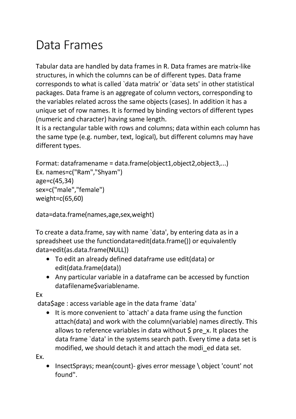Data Frames In R Data Frames Tabular Data Are Handled By Data Frames 