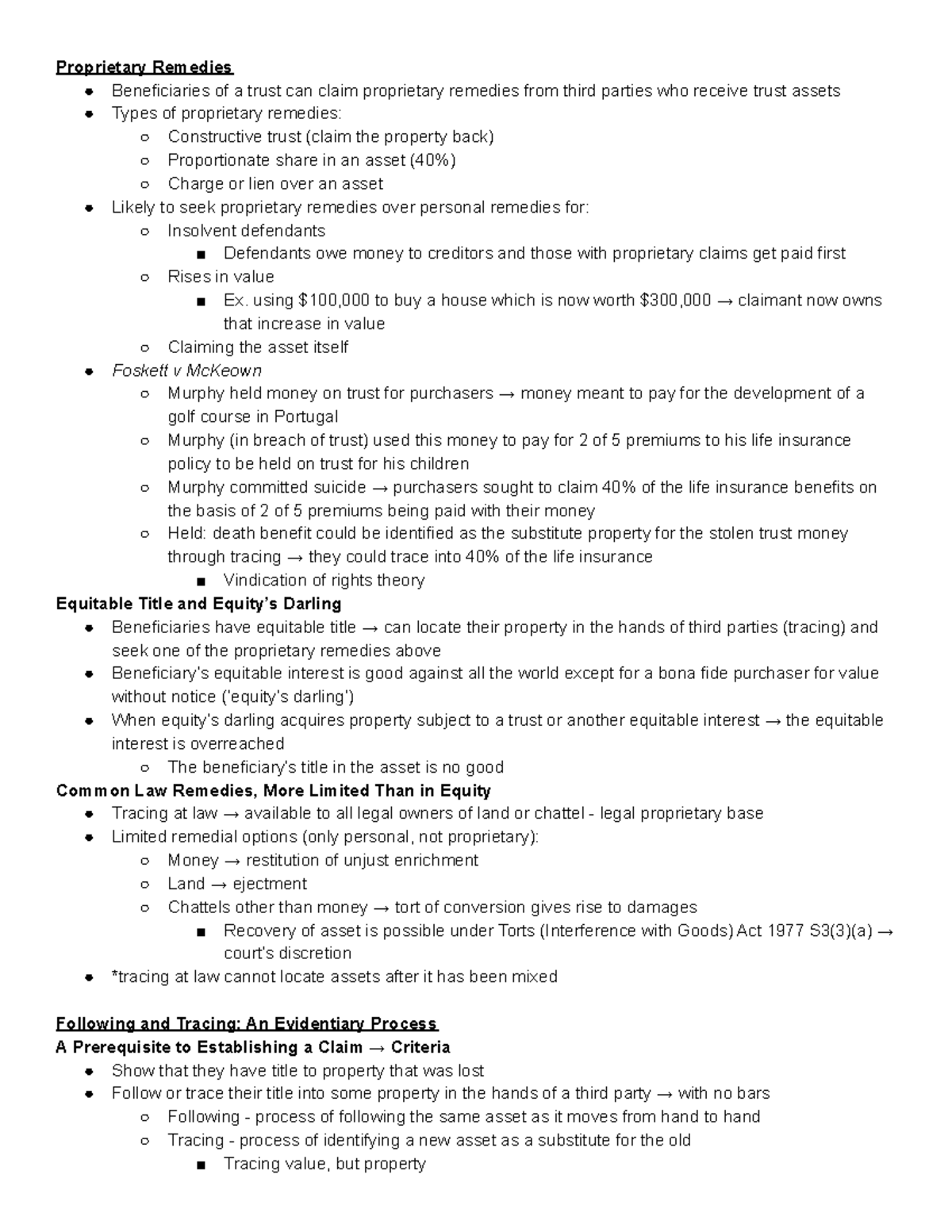 16-17 Tracing - Lecture notes 16-17 - Proprietary Remedies ...