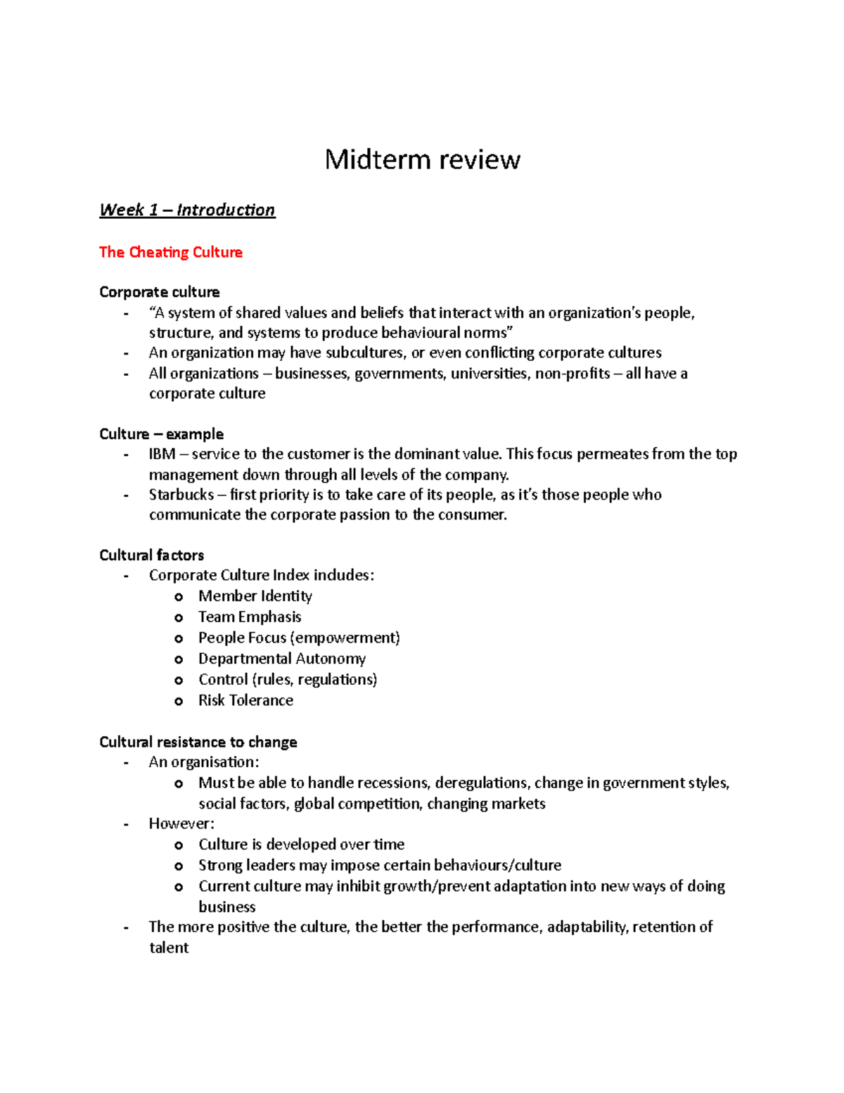 Midterm review - entire course summary - Midterm review Week 1 ...