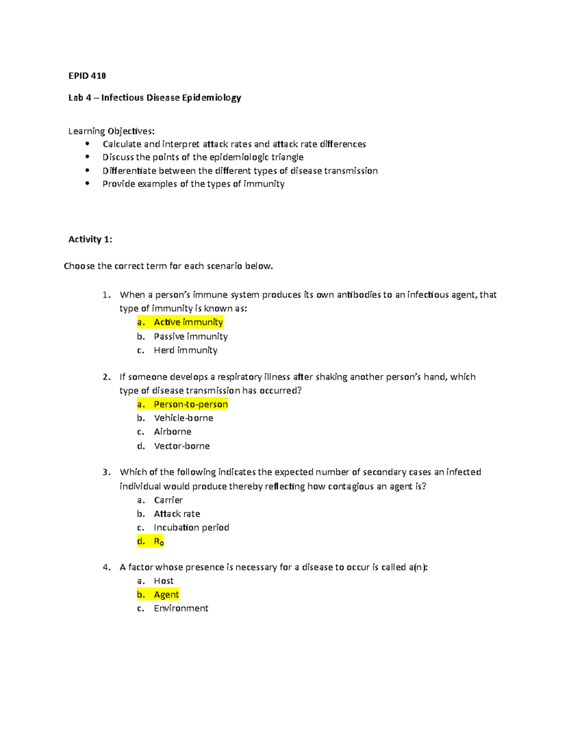 EPID Lab 4 - Dr. Dhotre - EPID 410 Lab 4 – Infectious Disease ...