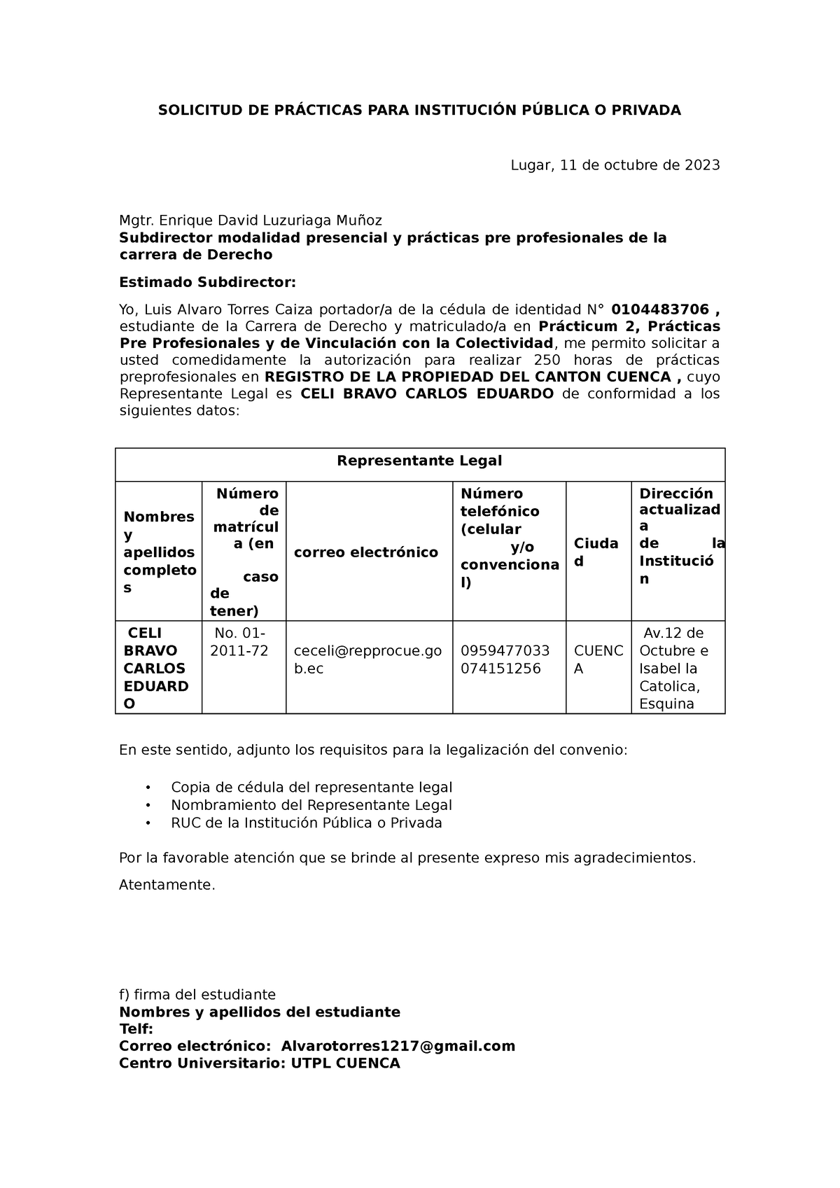 Solicitud DE PRÁ Cticas PARA InstitucióN PÚ Blica O Privada - SOLICITUD ...