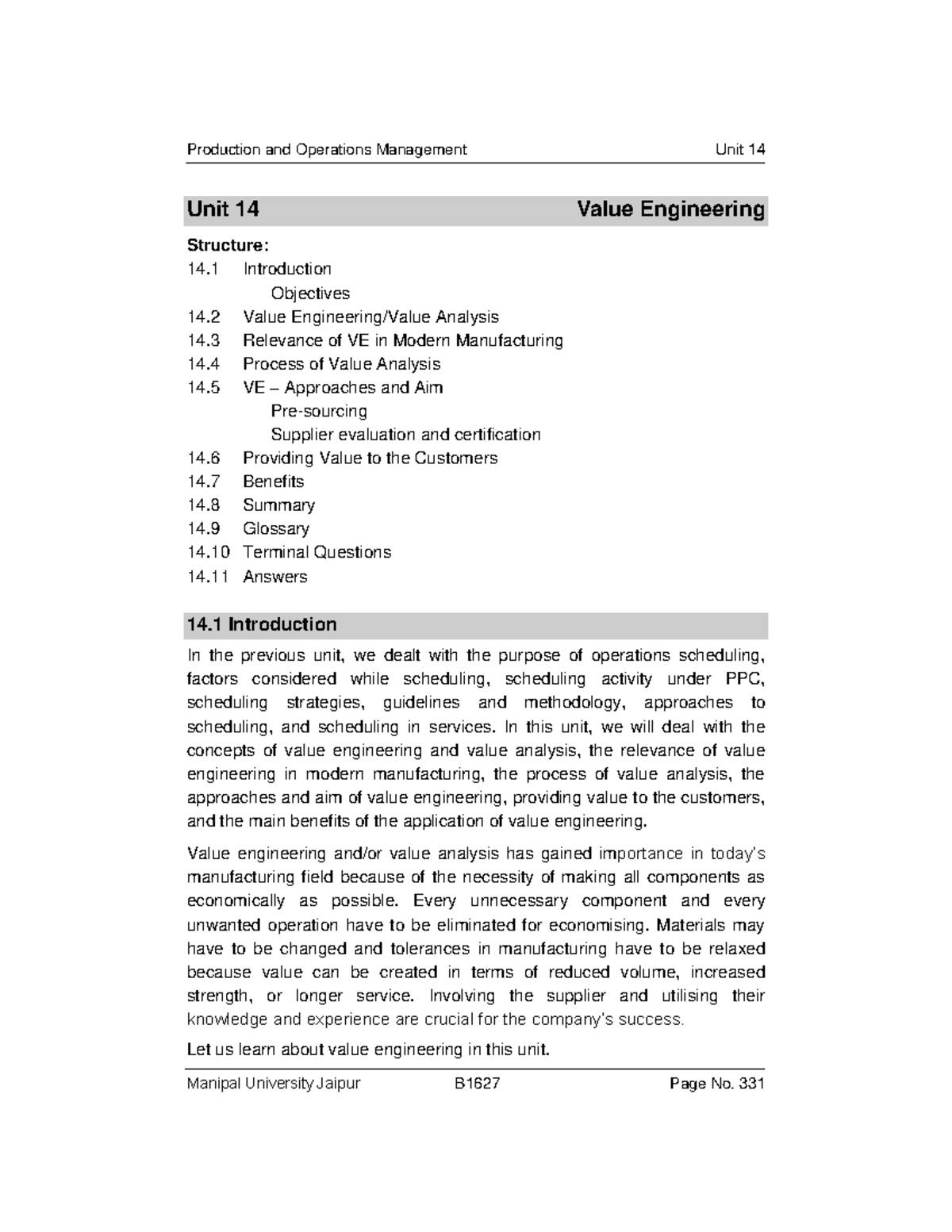 Unit 14 Value Engineering - Unit 14 Value Engineering Structure: 14 ...