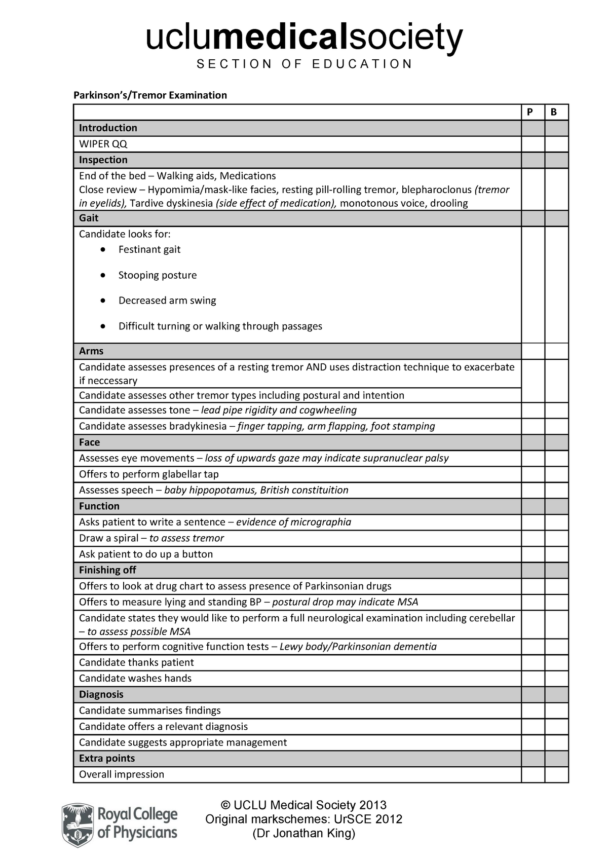 Parkinson S Tremor Exam Mock Marksheet Uclu Medical Society S E C T   Thumb 1200 1697 