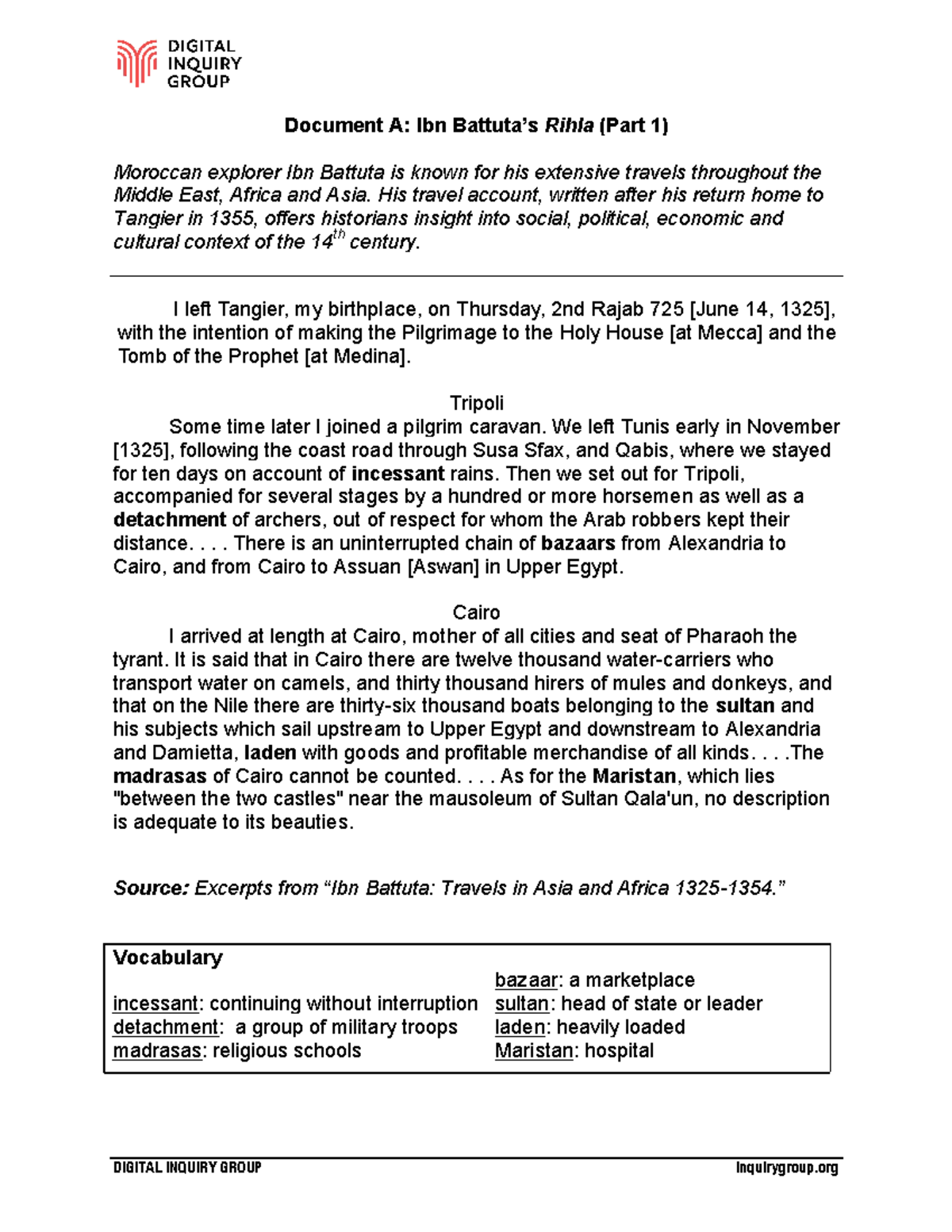 Ibn Battuta Student Materials - Document A: Ibn Battuta’s Rihla (Part 1 ...