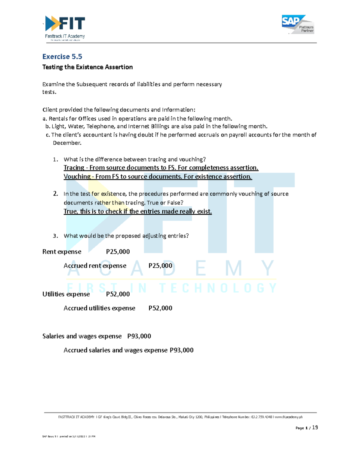 Assertions 1 - Activity for IT auditing tools applications. - Exercise ...