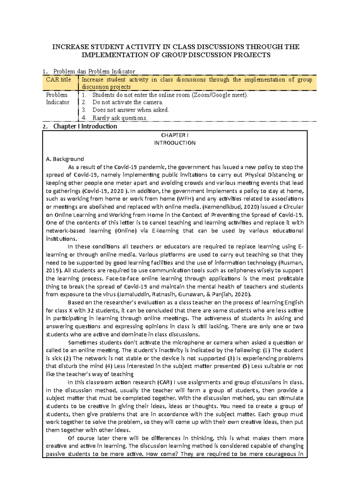 Increase Student Activity IN Class Discussions Through THE ...