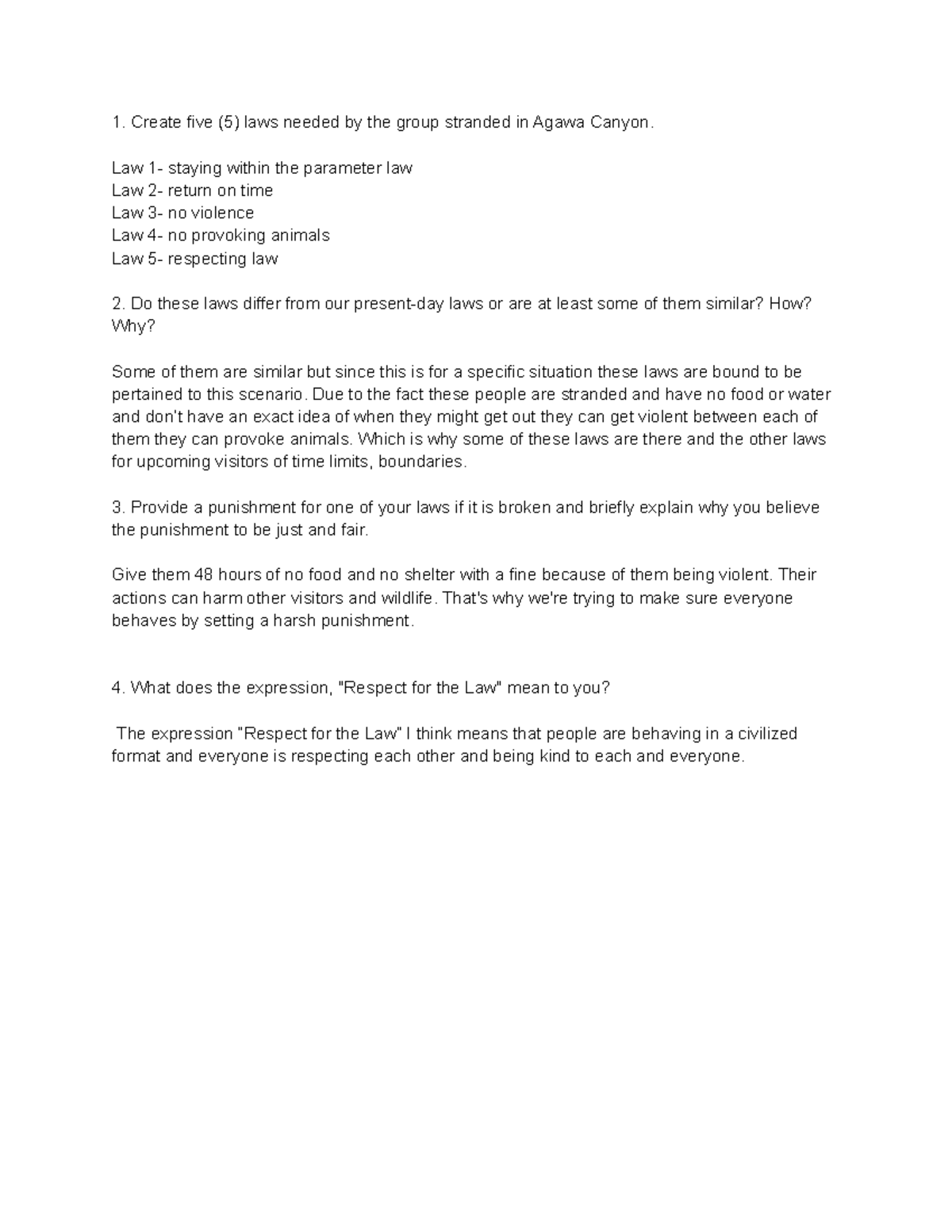 Legal and lawful - Law notes - Create five (5) laws needed by the group ...