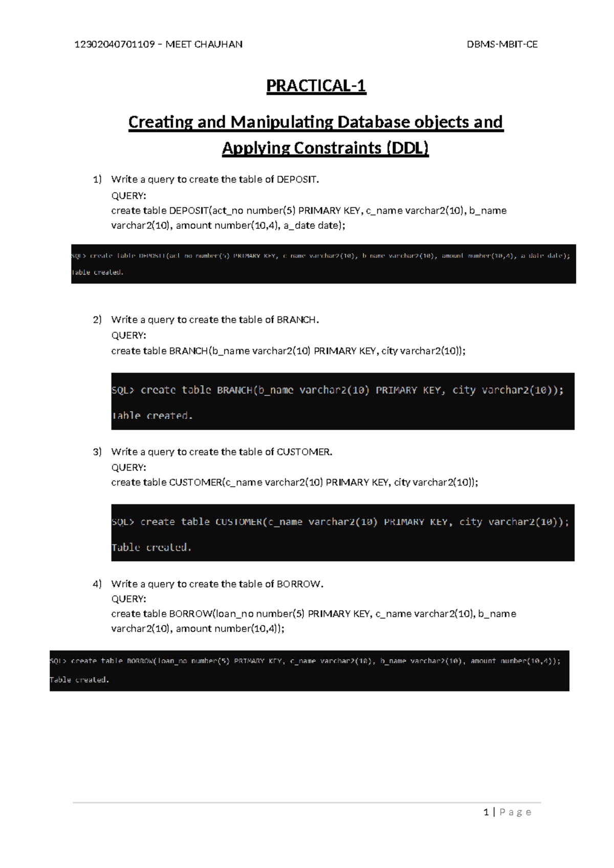 Practica 1 - hello - PRACTICAL- Creating and Manipulating Database ...
