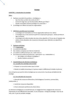 Stratégie management cours