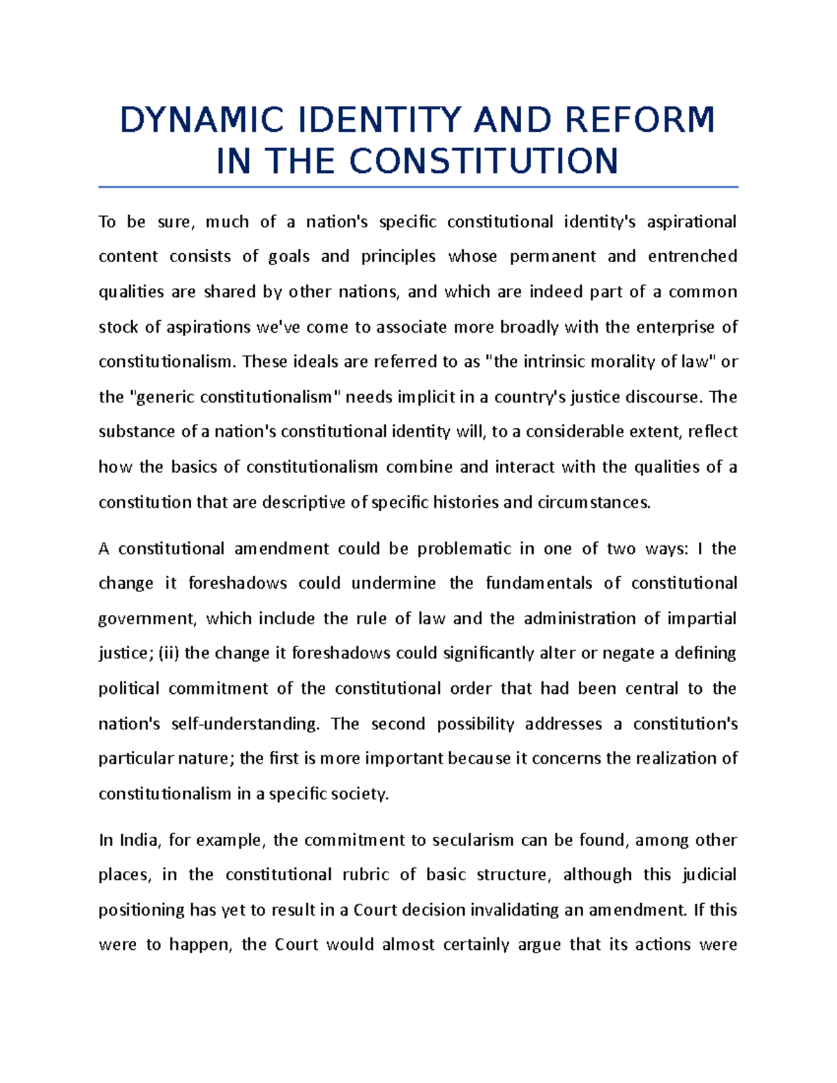 Dynamic Identity AND Reform IN THE Constitution - DYNAMIC IDENTITY AND ...