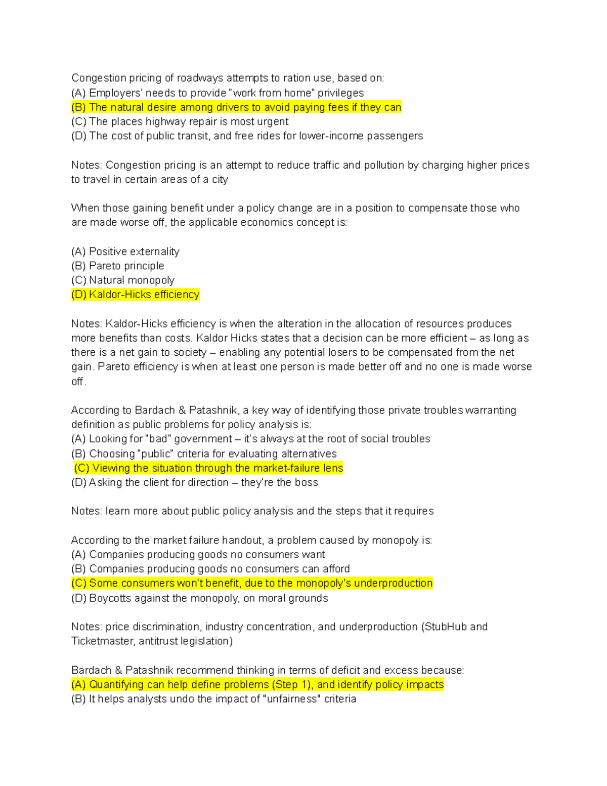 Public Policy 101 Midterm Study Guide - Congestion pricing of roadways ...