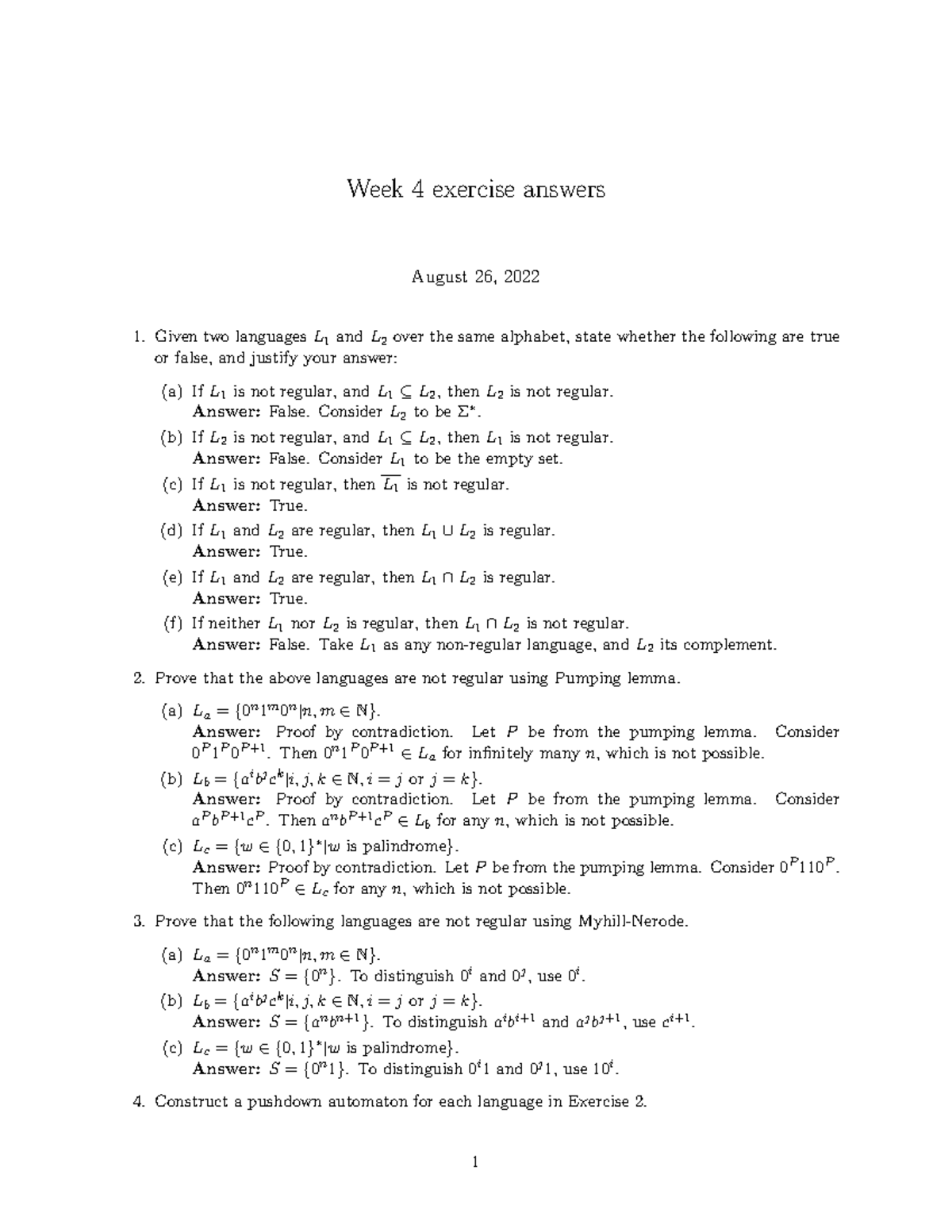Tut 3 Solutions - Week 4 exercise answers August 26, 2022 Given two ...