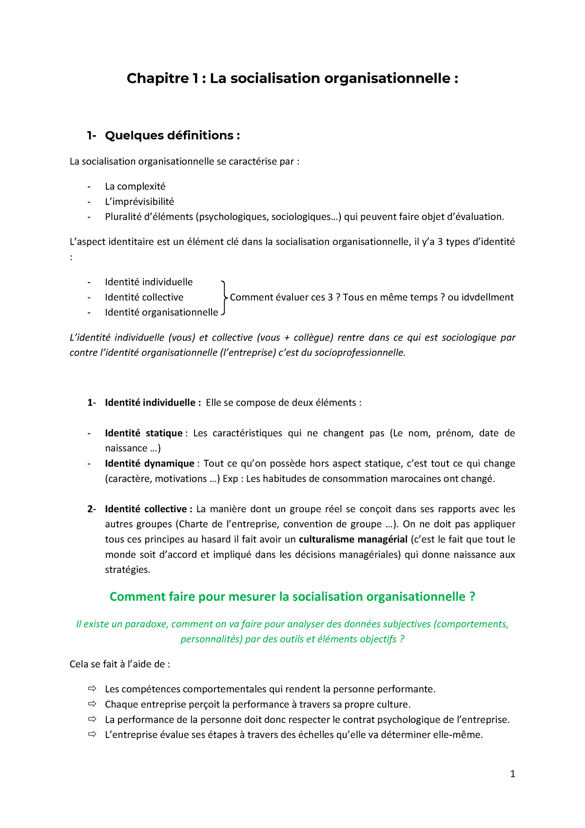 Prise De Note Mec - Chapitre 1 : La Socialisation Organisationnelle : 1 ...