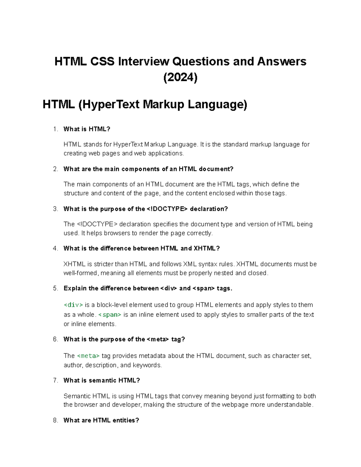 HTML CSS Interview Questions and Answers (2024) - It is the standard ...