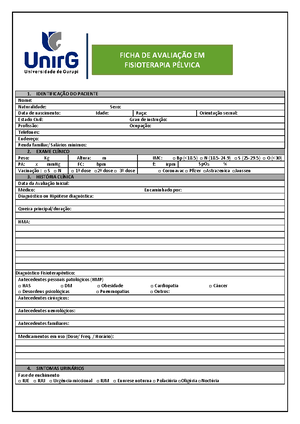Ficha Avaliação Fisioterapia Pélvica, Esquemas y mapas conceptuales  Fisioterapia