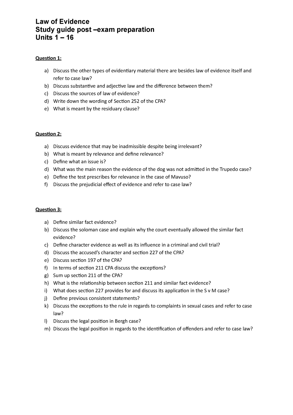 EVI3701-sg Questions - Lev3701 - Law Of Evidence Study Guide Post –exam ...