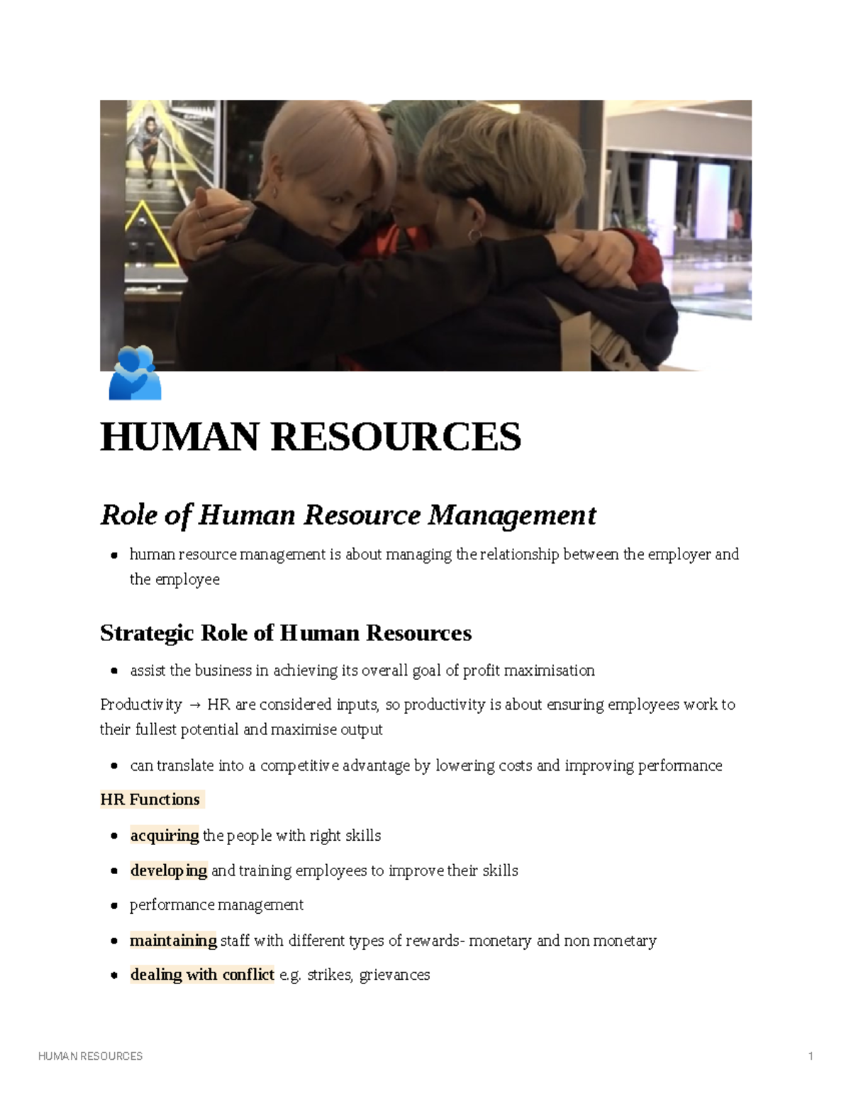 HR notes - human resources lol - 🫂 HUMAN RESOURCES Role of Human ...