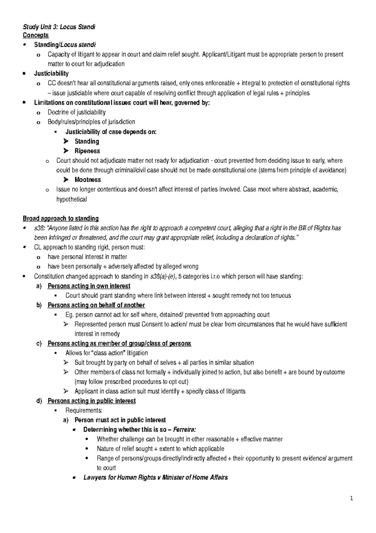 Study Unit 3 - FUR2602 - Study Unit 3: Locus Standi Concepts Standing ...