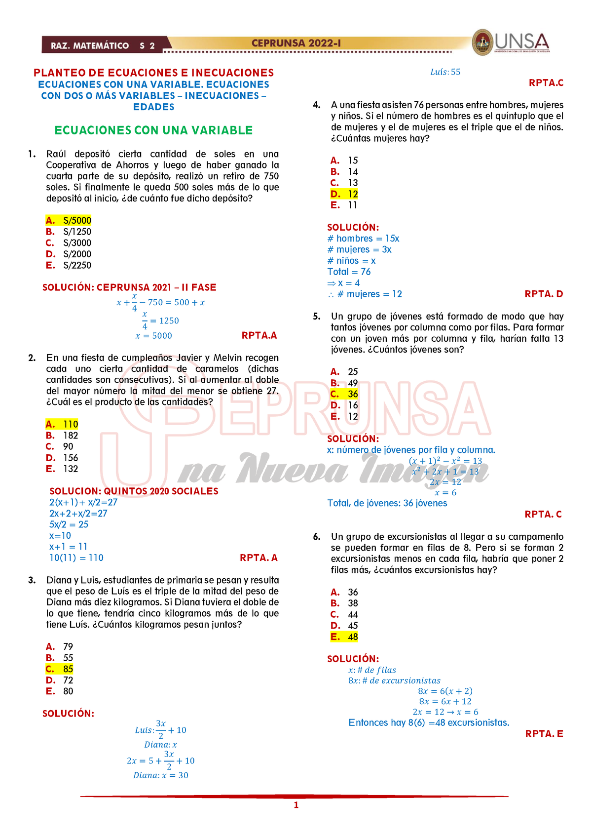 01 RM Solucionario 02 Ceprunsa 2022 I FASE Resoluciones De Practicas ...