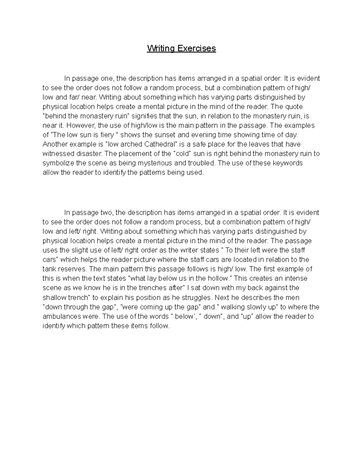Writing Exercises - Lecture notes 1 - Writing Exercises In passage one ...
