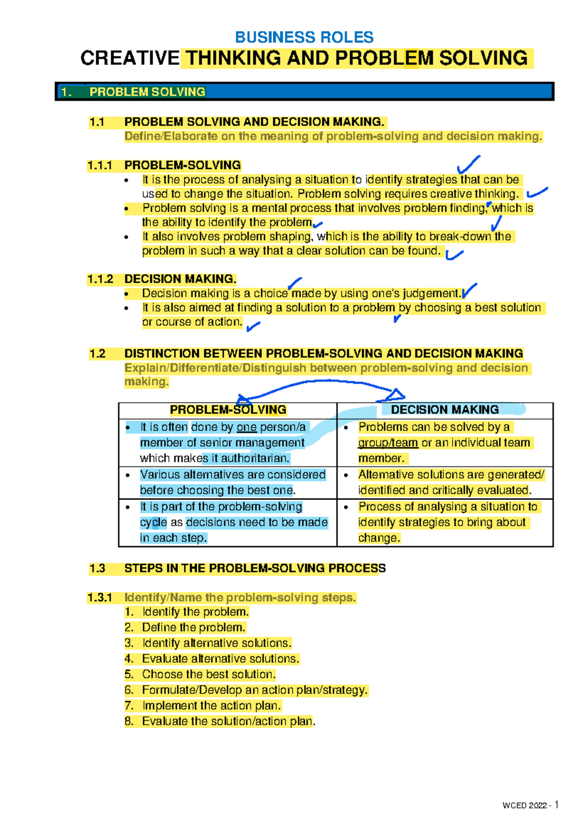 creative thinking and problem solving business studies grade 10