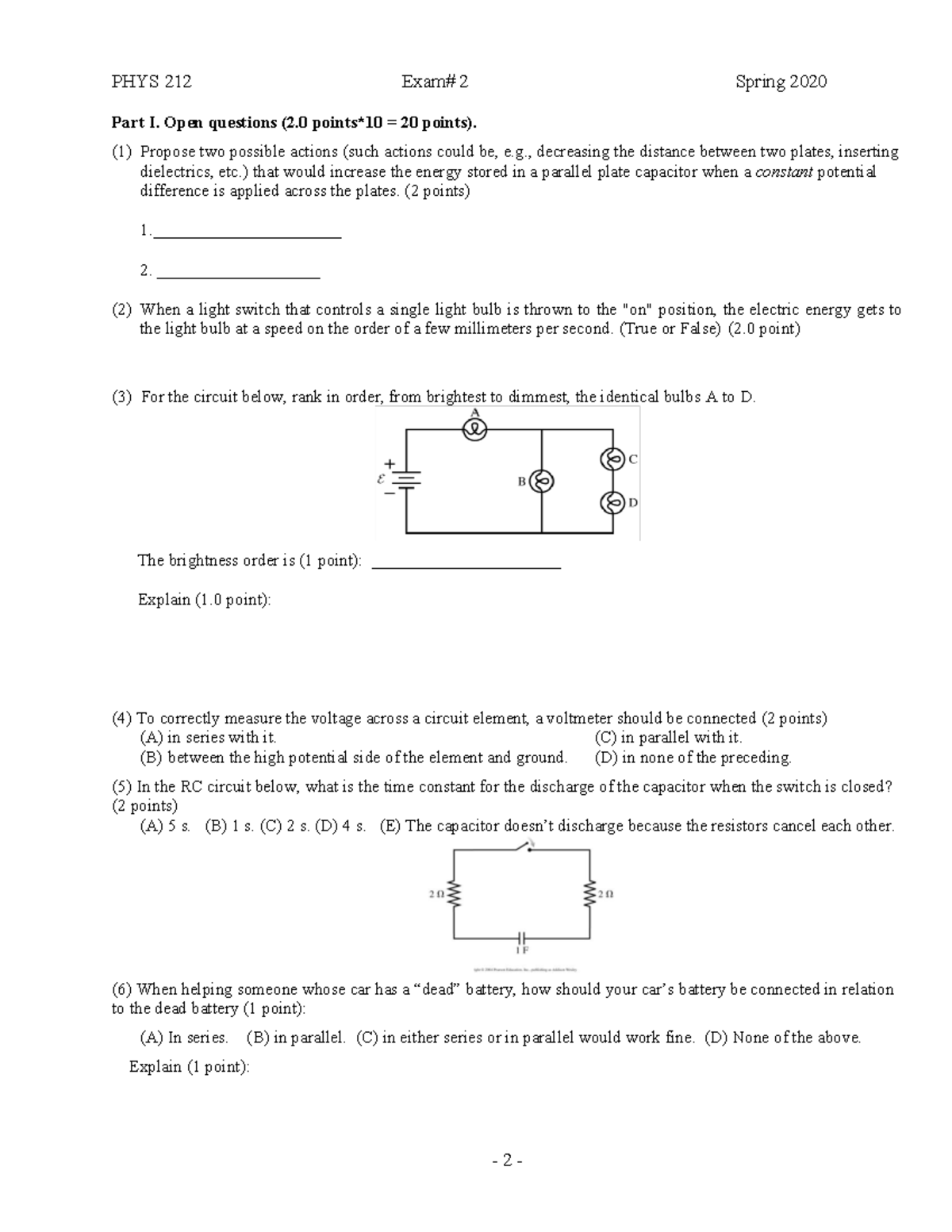 PHYS212-Exam2-open - Exam 2 questions - Part I. Open questions (2 ...