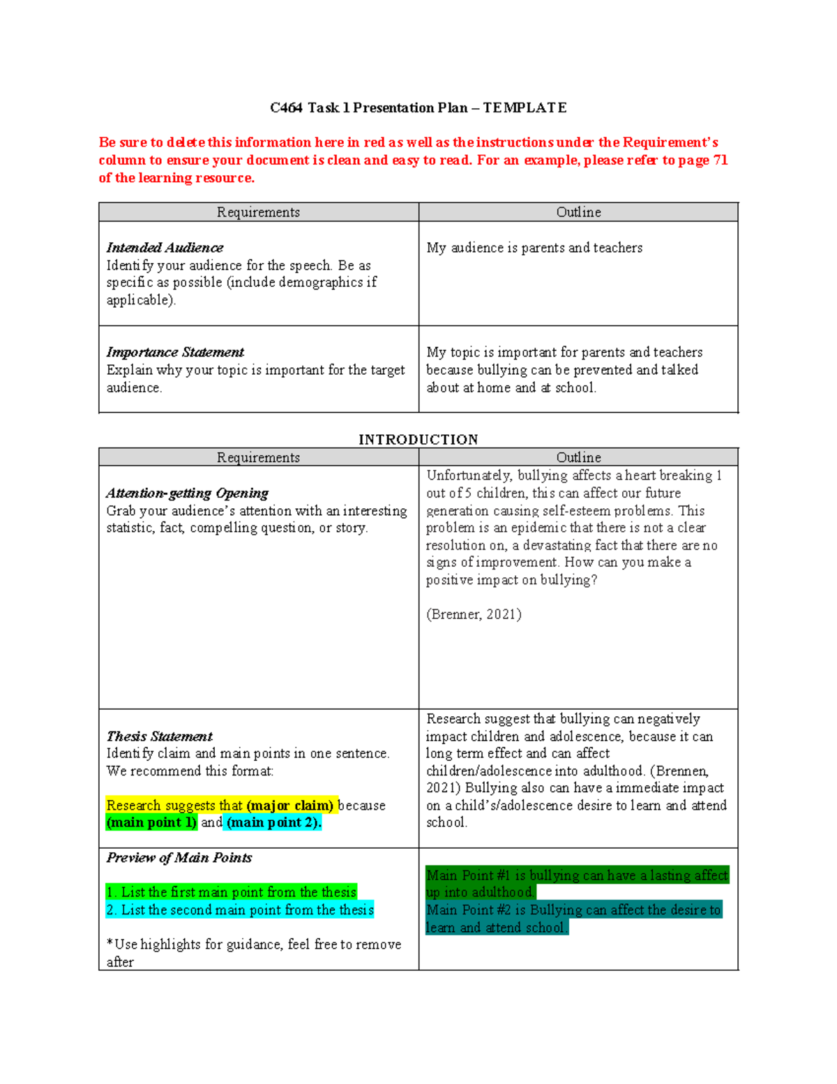 Presentation Plan Template - C464 Task 1 Presentation Plan – TEMPLATE ...