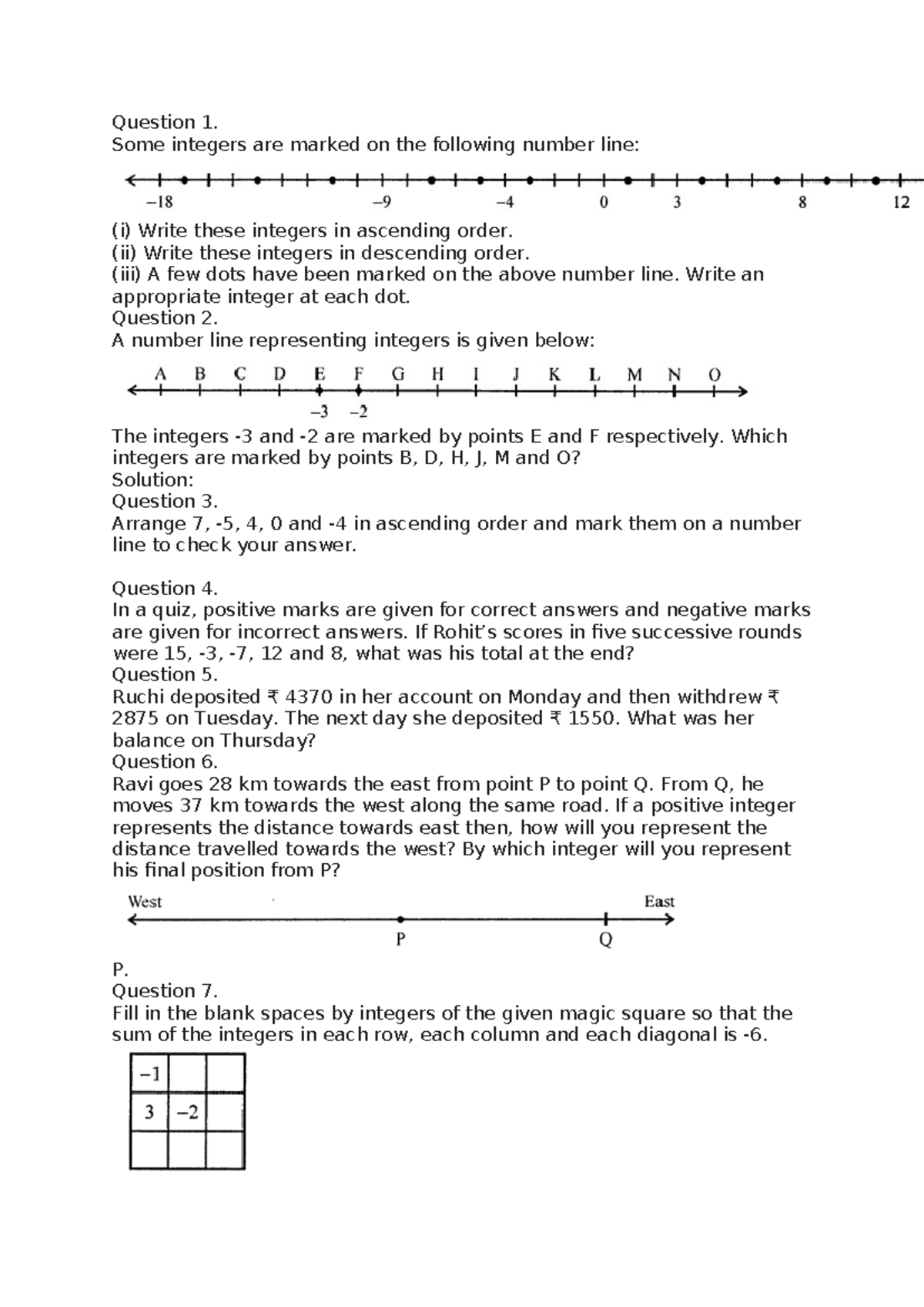 Intyeger - INTERGER QUESTIOM - Question 1. Some integers are marked on ...
