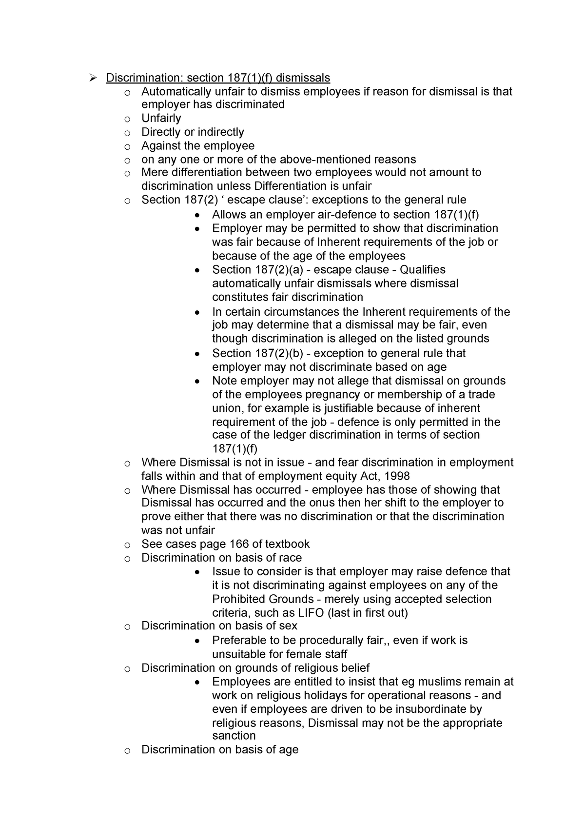 Discrimination section 187(1)(f) dismissals - Studocu