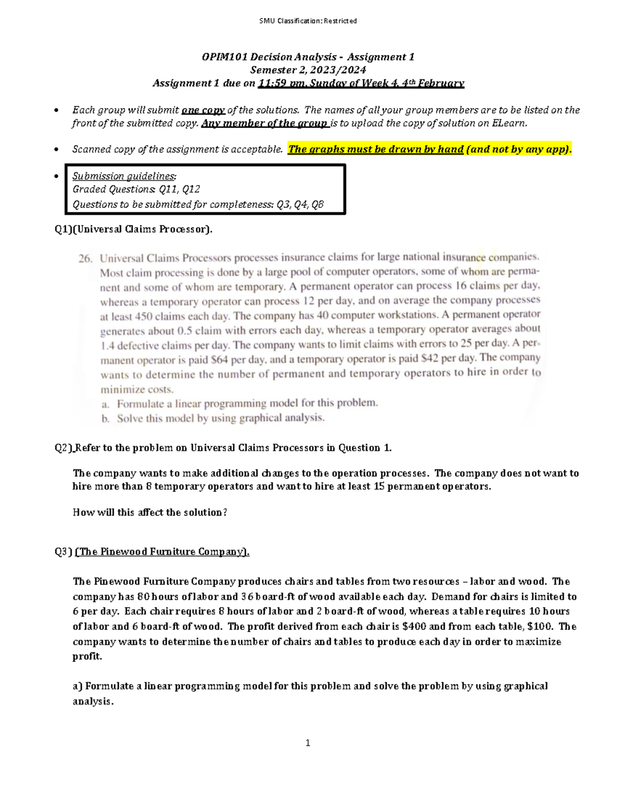 Assign 1 2024-0102 - OPIM101 Decision Analysis - Assignment 1 Semester ...