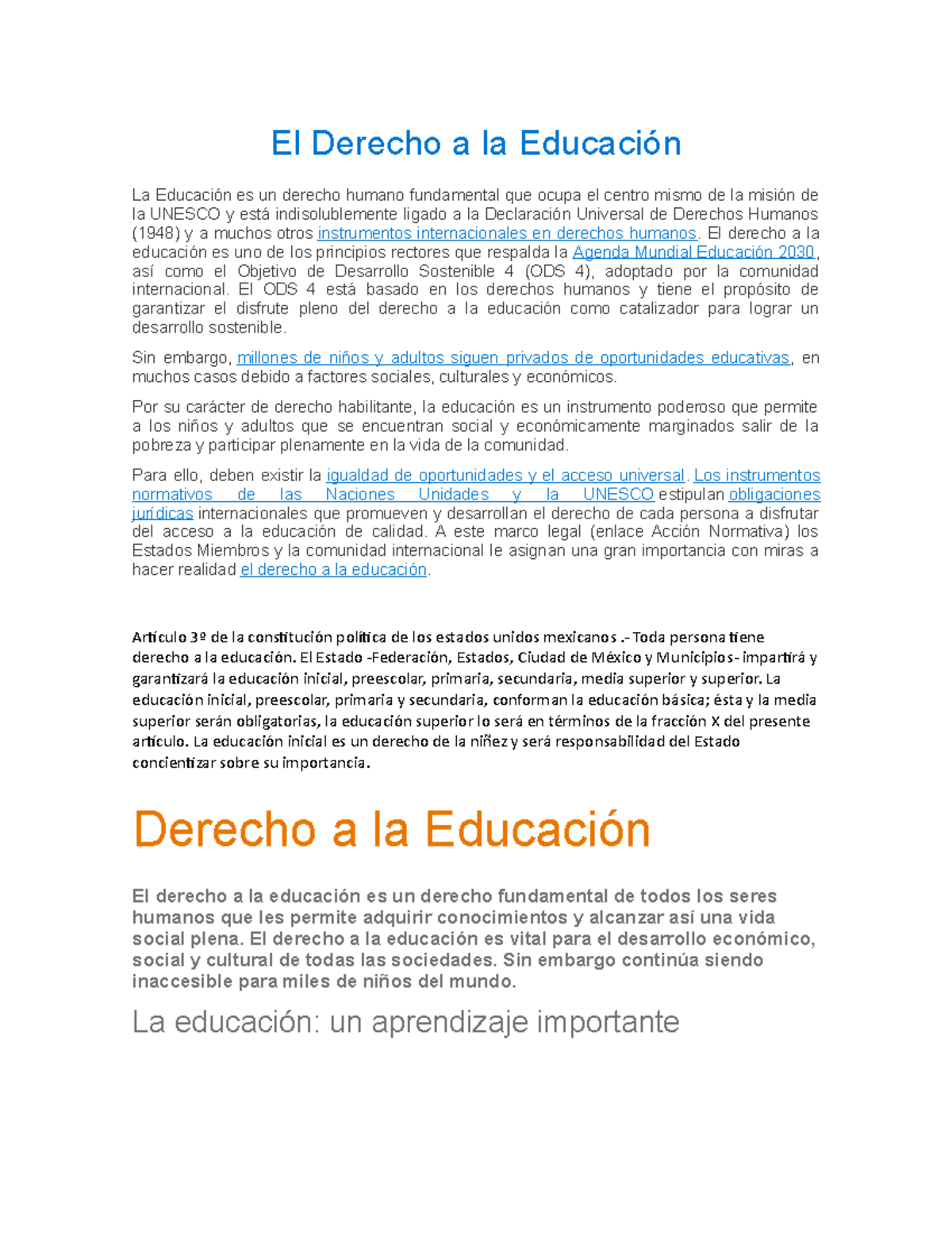 El Derecho a la Educación - El Derecho a la Educación La Educación es ...