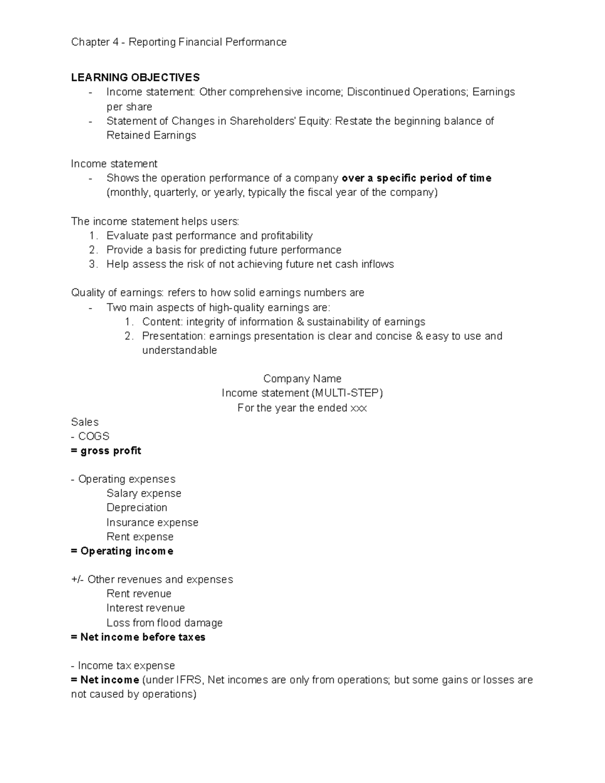 Week 2 - Chapter 2 - LEARNING OBJECTIVES Income statement: Other ...