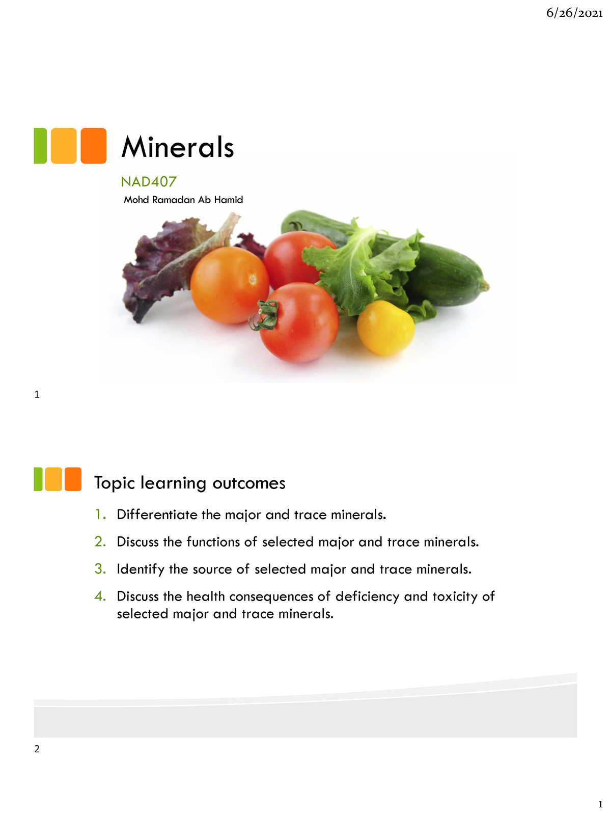 Seminar 4 - Micronutrients Part 3 Minerals - Topic Learning Outcomes1 ...