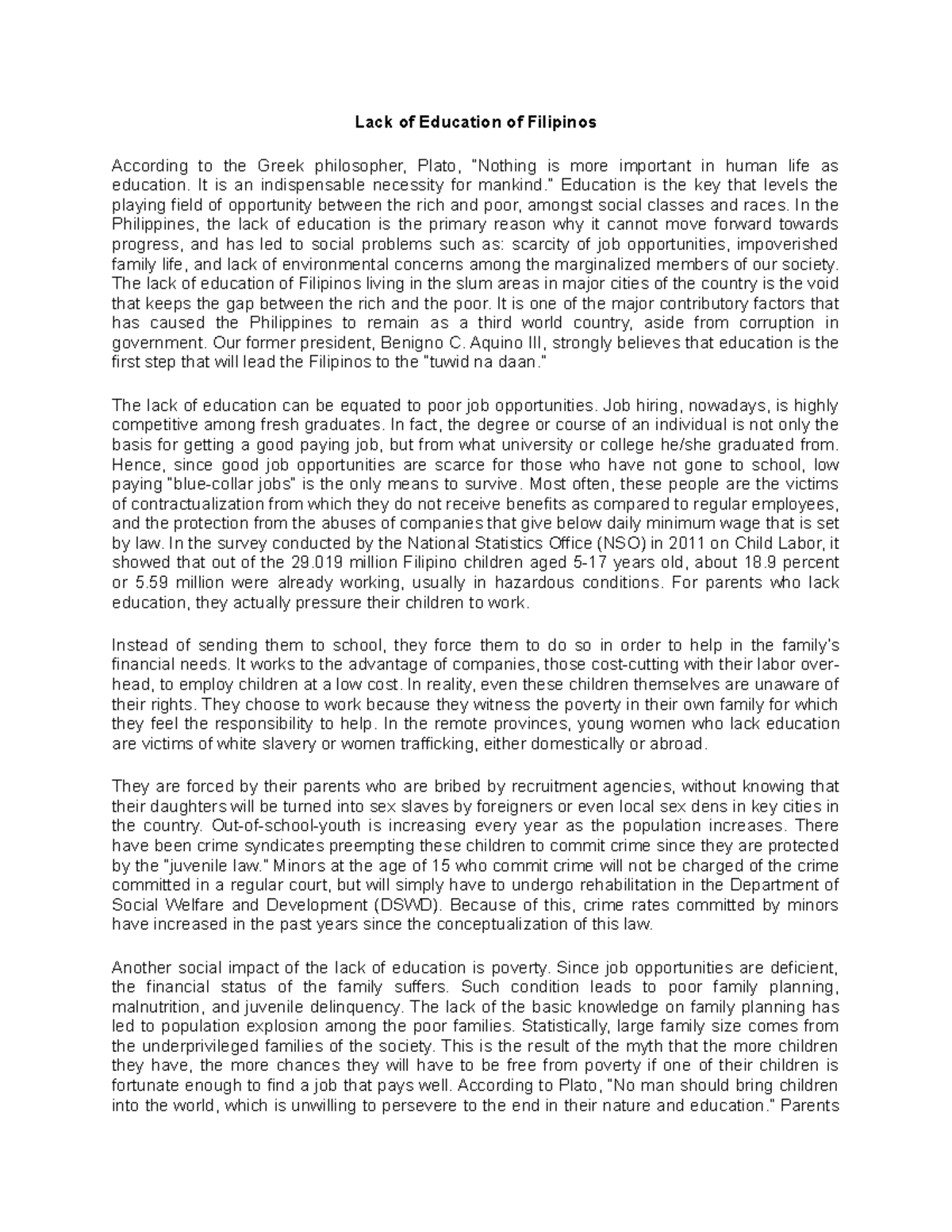 lack of education essay introduction