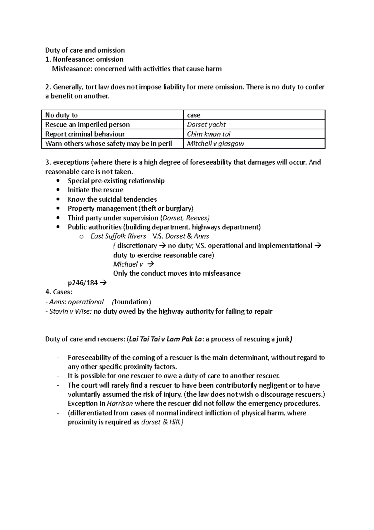 Duty of care and omission - Duty of care and omission Nonfeasance ...