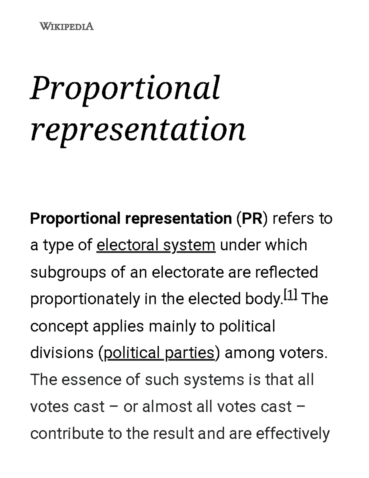 Proportional representation - Wikipedia - Proportional representation Proportional - Studocu