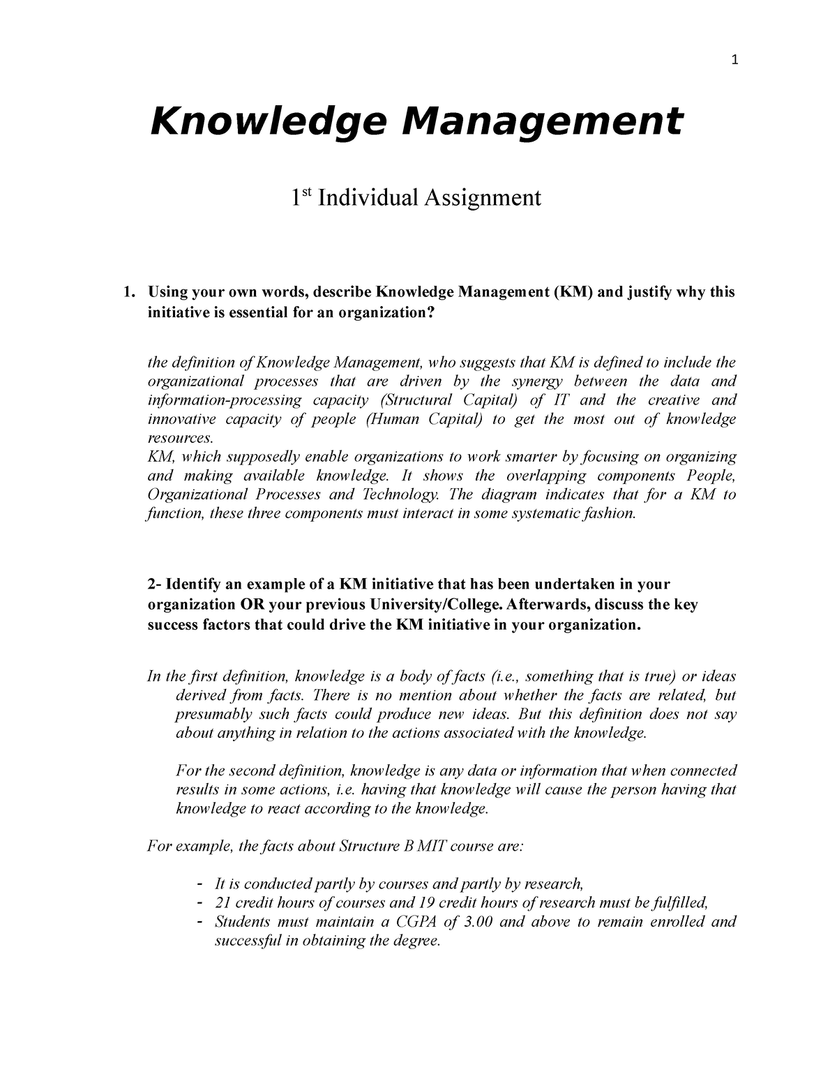 knowledge management assignment