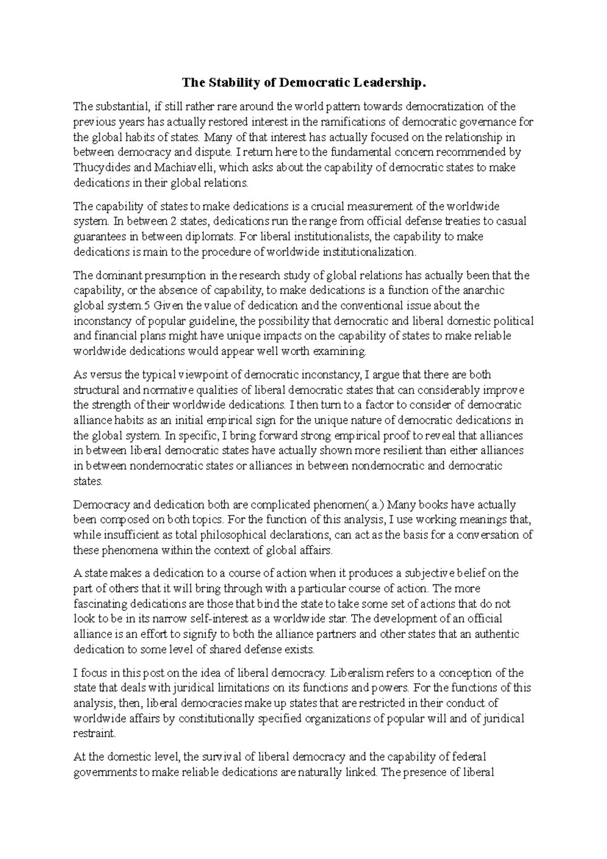 The Stability of Democratic Leadership - B220 - The substantial, if ...