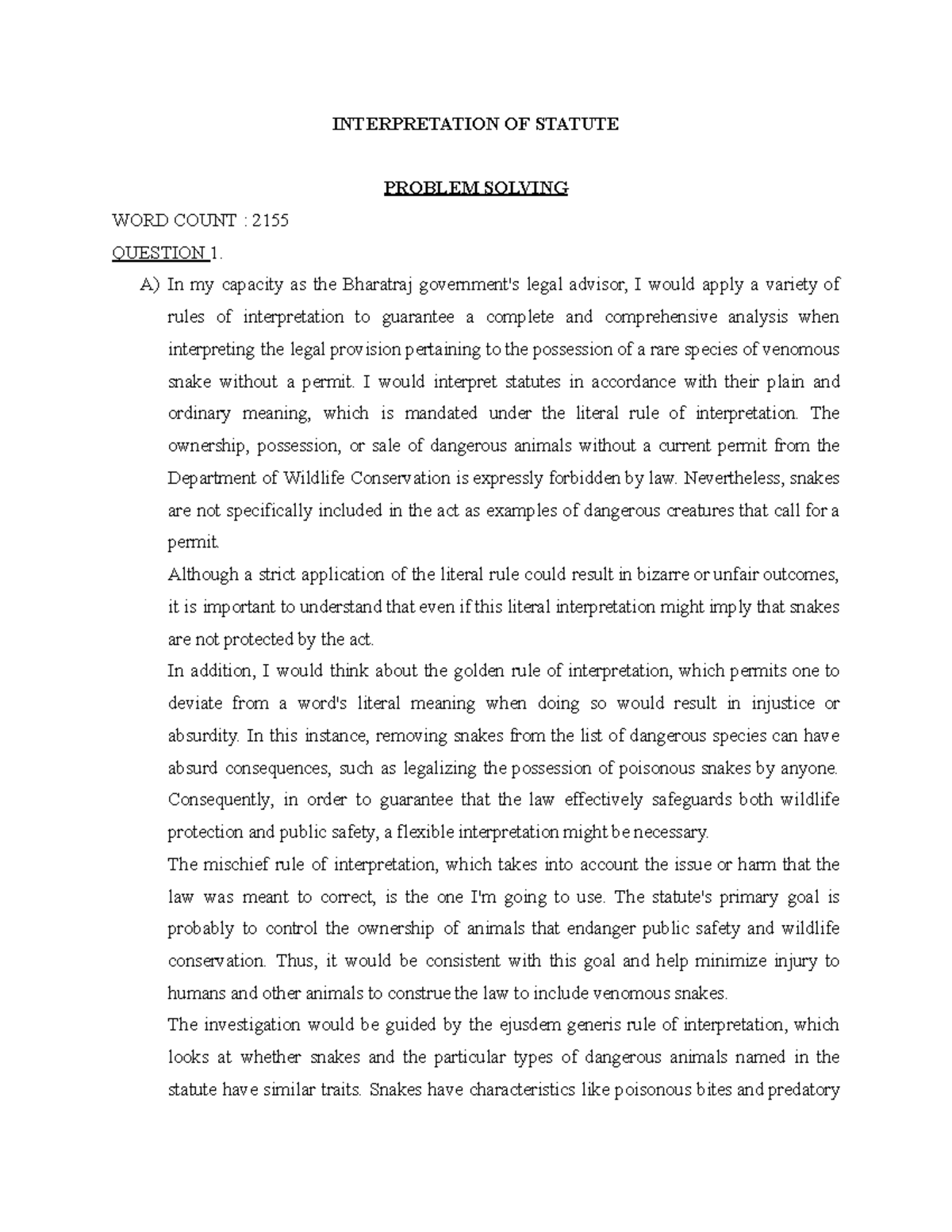 Interpretation OF Statute - INTERPRETATION OF STATUTE PROBLEM SOLVING ...