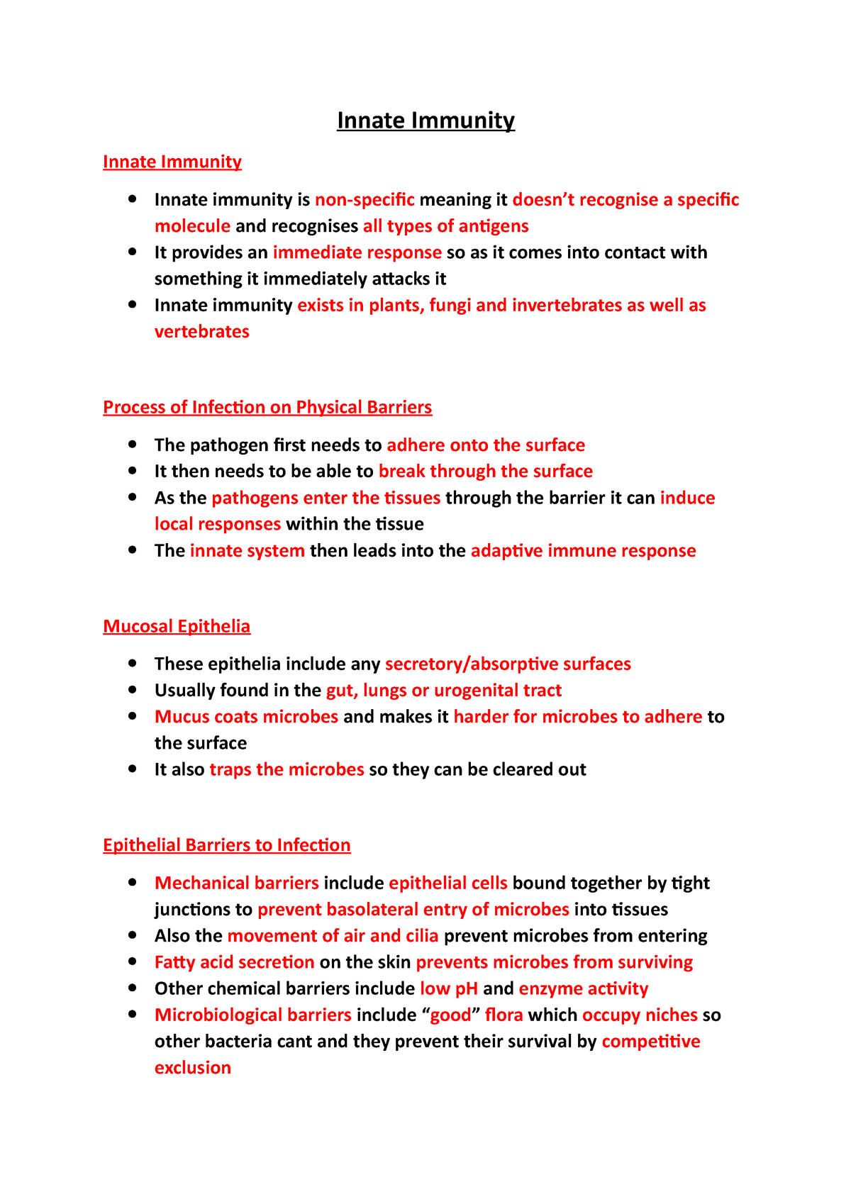 Innate Immunity - Lecture Notes 2 - Innate Immunity Innate Immunity ...