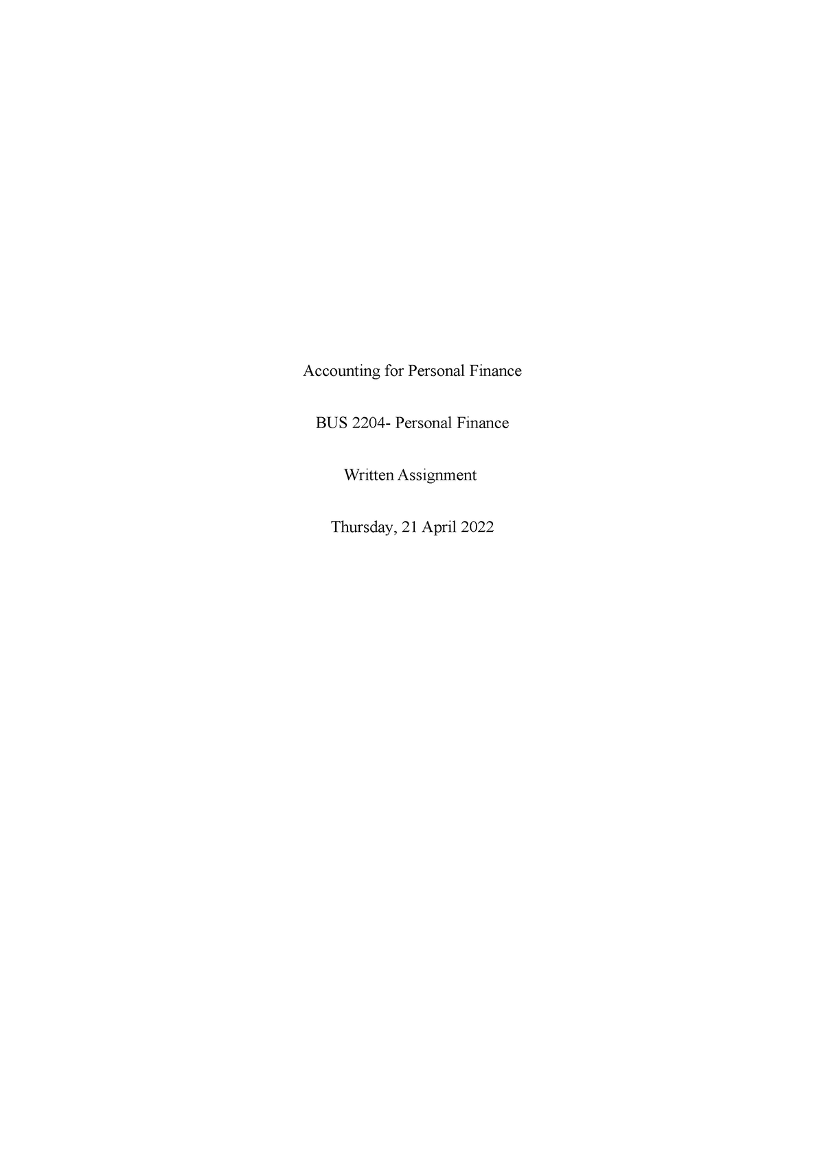 personal finance assignment pdf