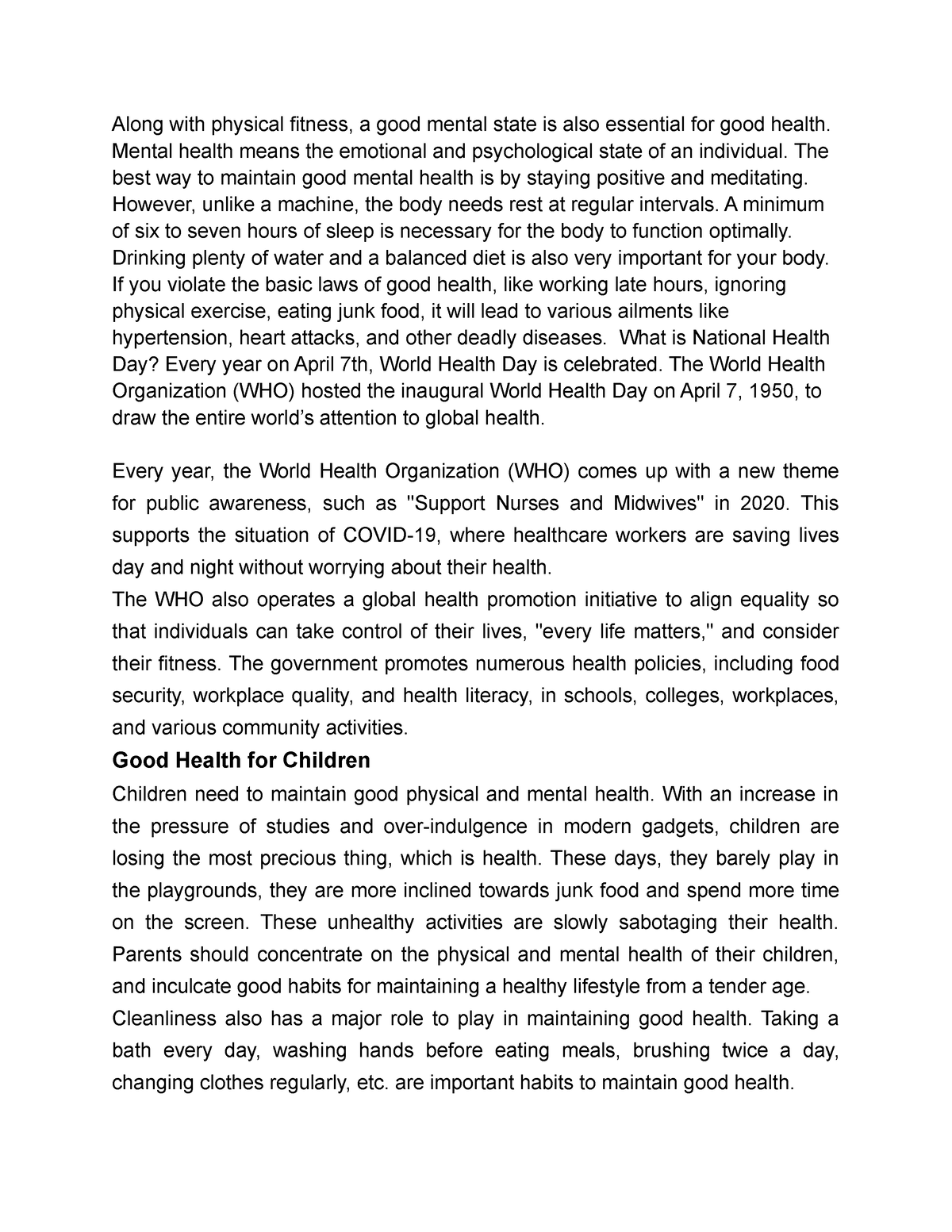 mental health is wealth essay