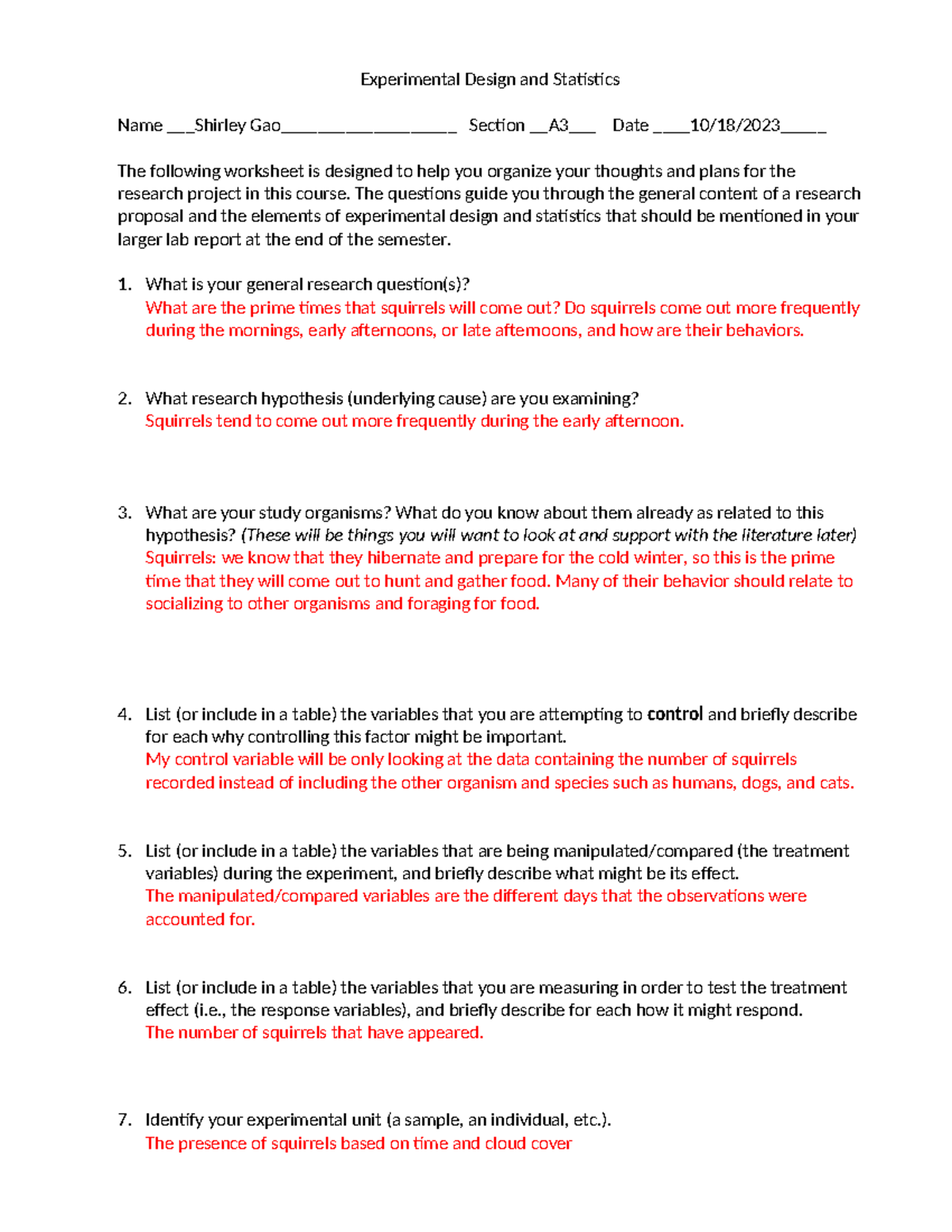 Experimental Design Stats Worksheet V4 - Experimental Design And 