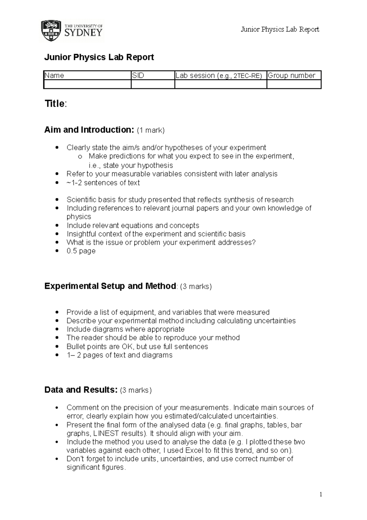 lab-report-example-template-phys1004-usyd-studocu